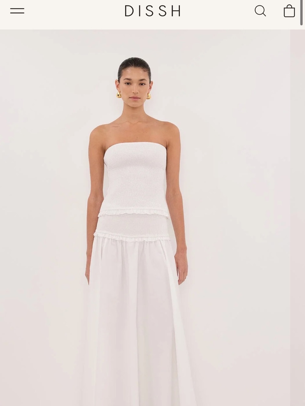 DISSH Strapless White Maxi Skirt and Matching Top
